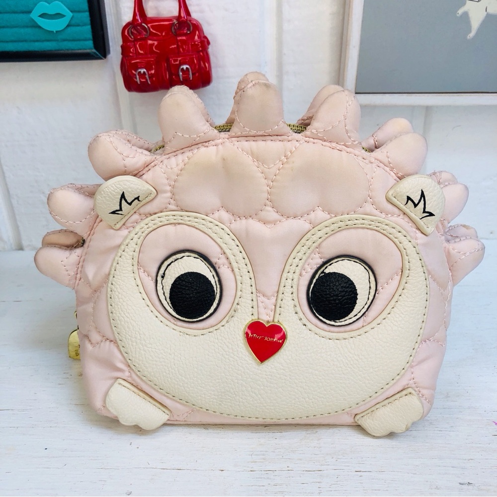 Rare Betsey Johnson Pink Owl Cosmetic Makeup Case Pouch Bag